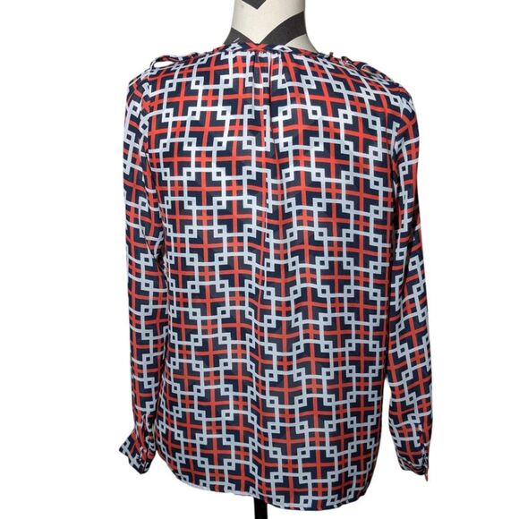 MICHAEL Michael Kors S Orange Navy White Geometric Print Blouse - Picture 4 of 4